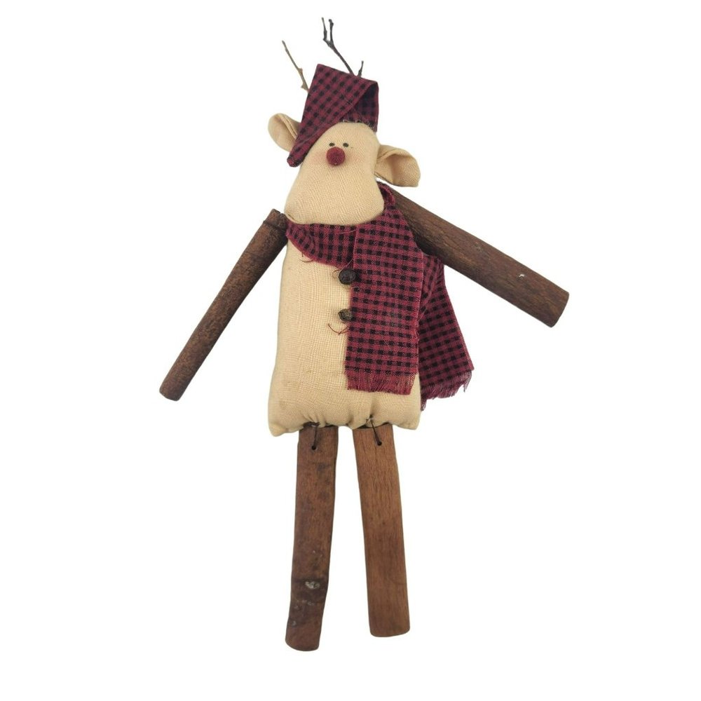 Reindeer Ornament Christmas Fabric Stuffed Holiday Decor Country 8.5 inches